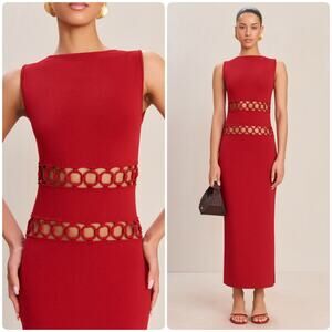 Cult Gaia River Knit Midi Sleeveless Dress size L red New